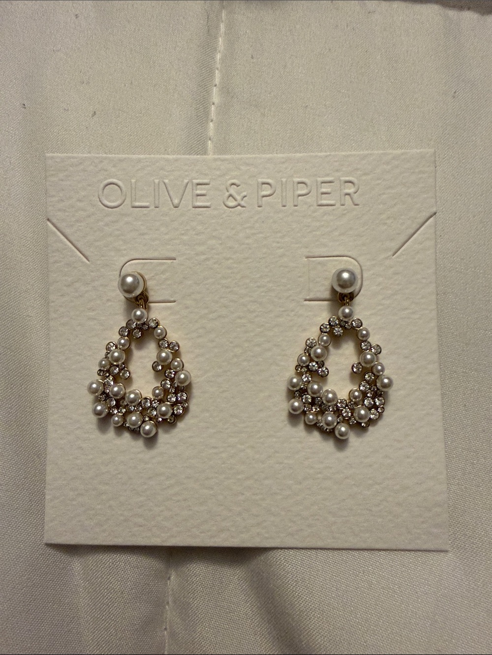 Olive & Piper Mini Avery Pearl and Crystal Teardrop Earrings - Gold